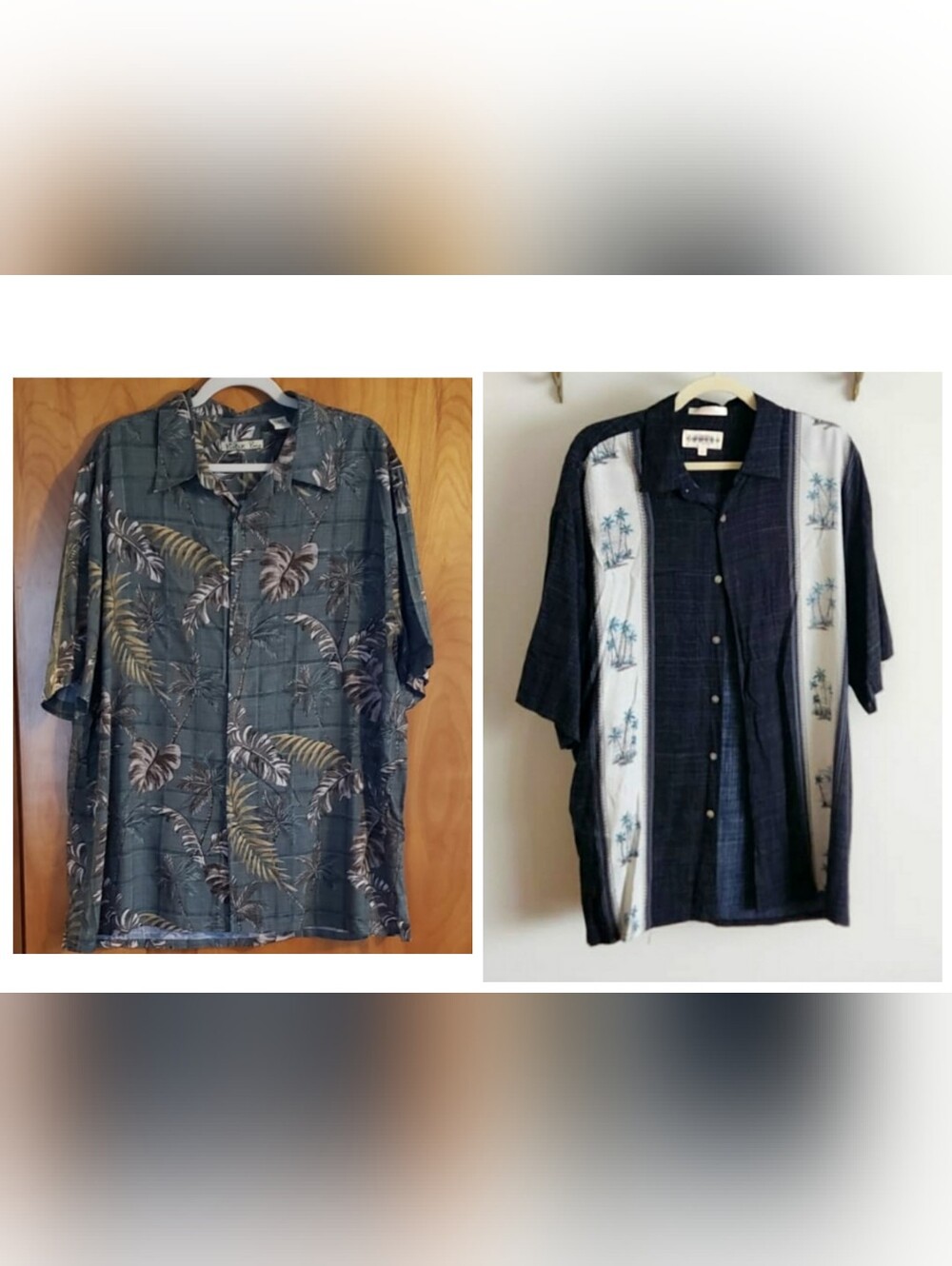 2 Men's Short-Sleeve Hawaiian Button-Up Shirt  - Teal Green & Navy Bundle Set Lo